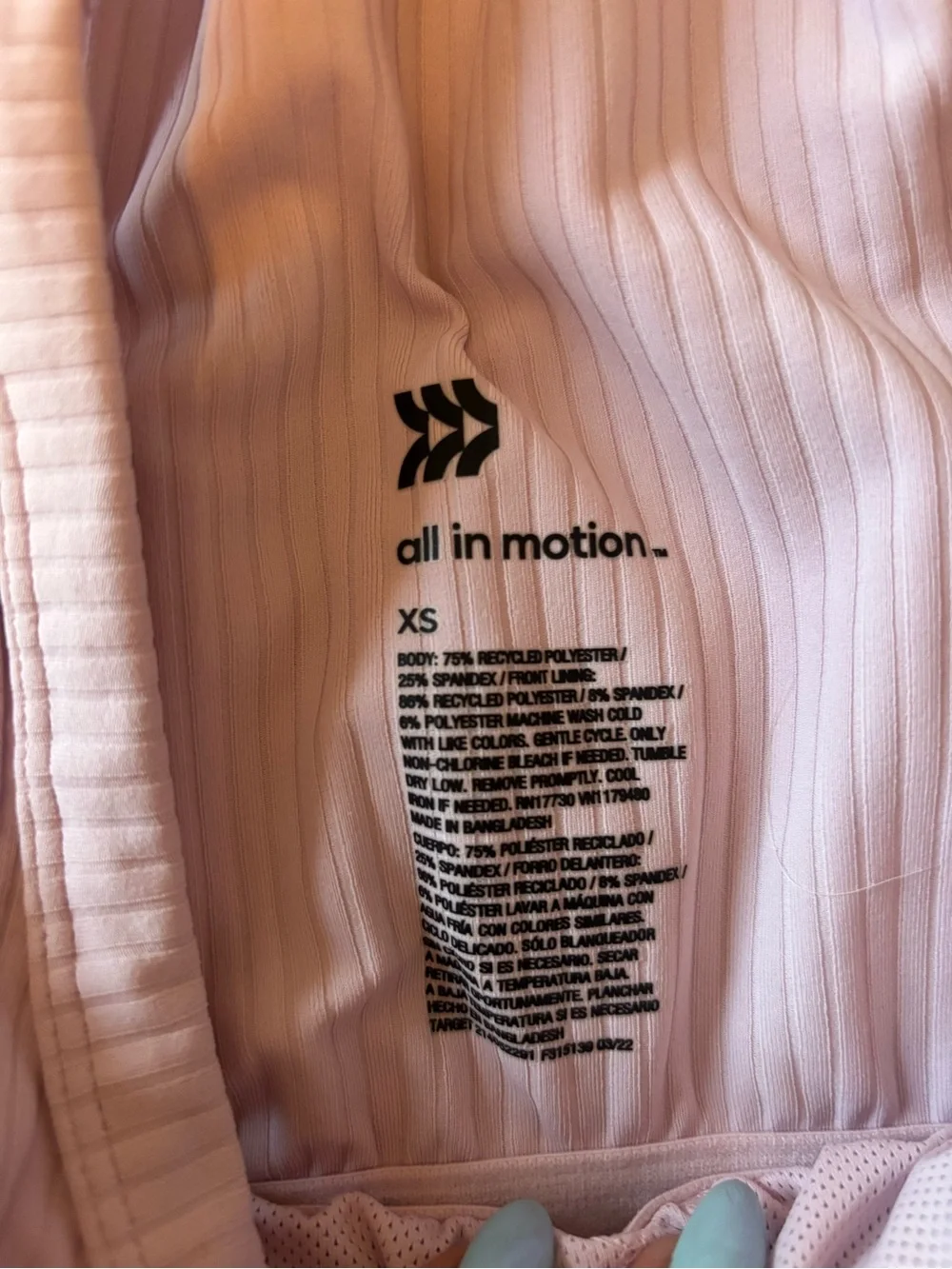 all in motion Light Pink Ribbed Racerback Sports Bra